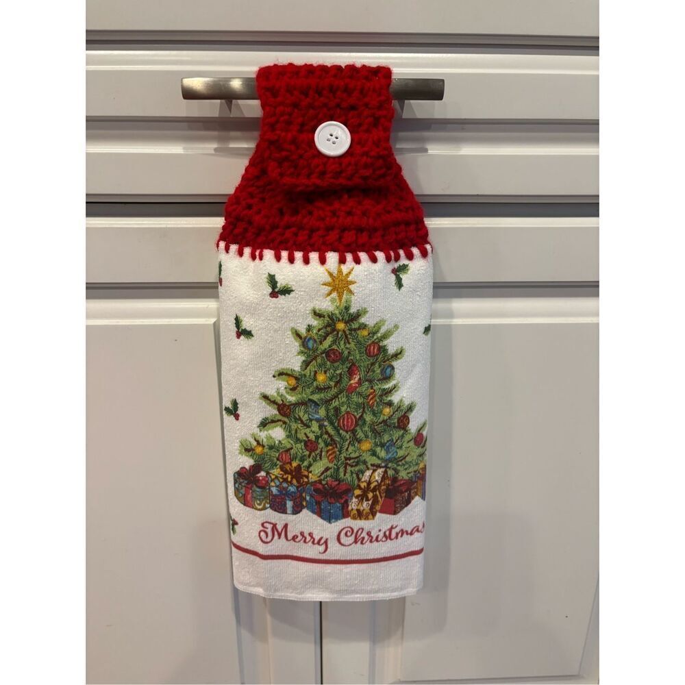 Crochet Top Kitchen Towel-Merry Christmas (tree)